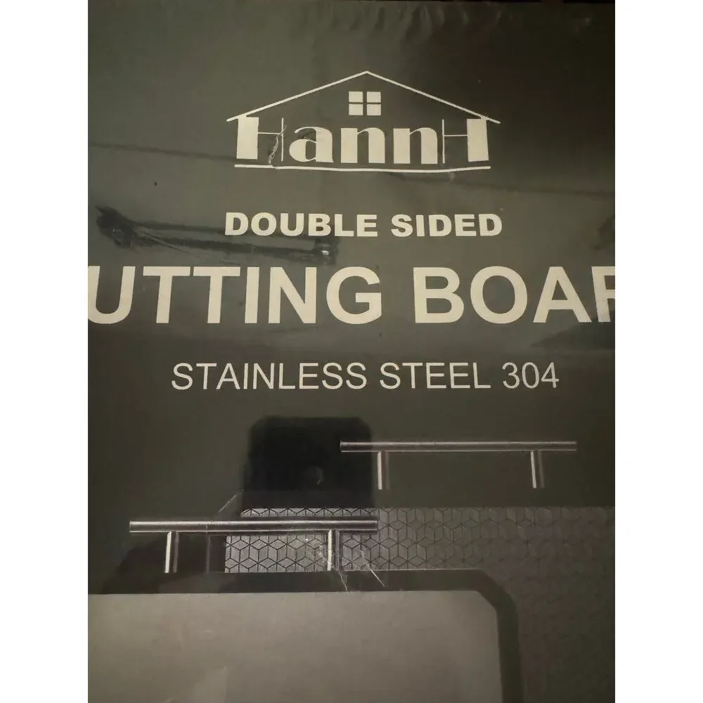 HANNH Stainless Steel 304 Cutting Board Double Sided Wheat Straw NEW Sealed